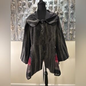 Women’s Black Button-Front Jacket with Pink Accent